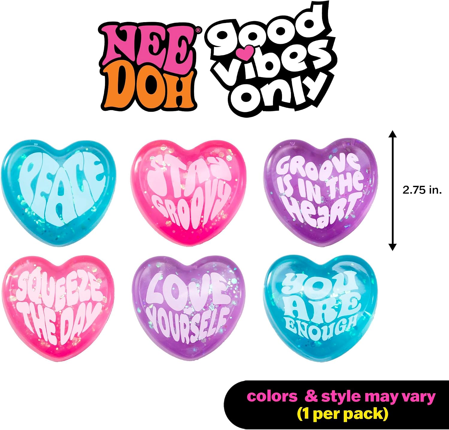 Schylling - NeeDoh Good Vibes Only - Sensory Squeeze Toy - Single Mini Nice Cube (Random Colours)