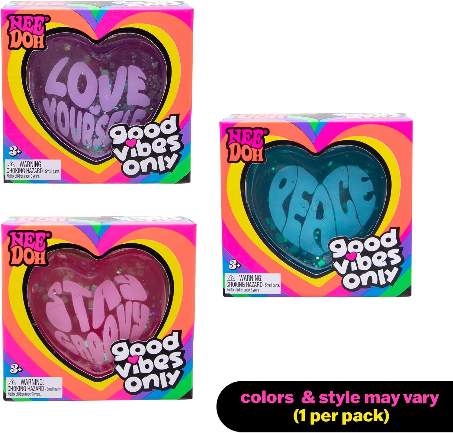 Schylling - NeeDoh Good Vibes Only - Sensory Squeeze Toy - Single Mini Nice Cube (Random Colours)